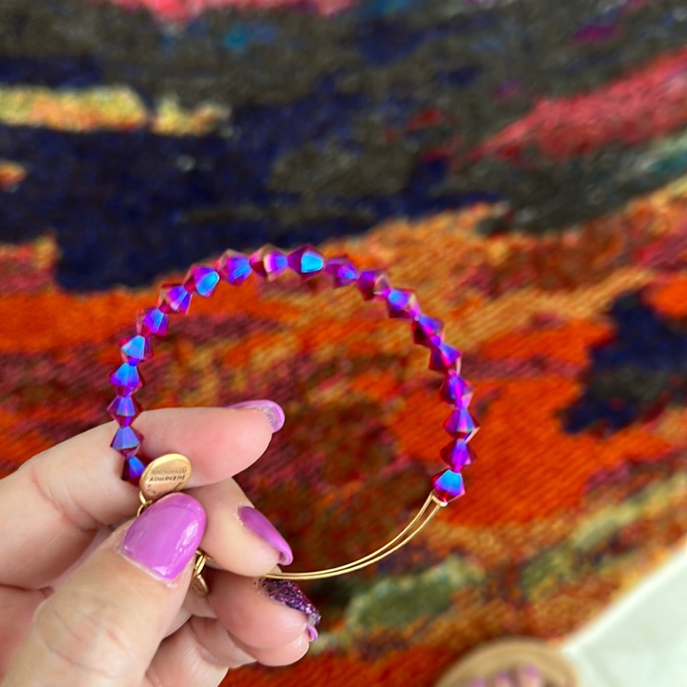 Purple iridescent and gold Swarovski Crystal bangle bracelet